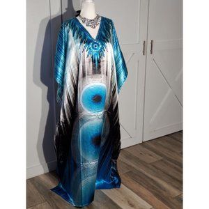 NEW WINLAR TUNIC BUTTERFLY SLEEVE BLUE SATIN POLYESTER FITS MOST (2X-3X)